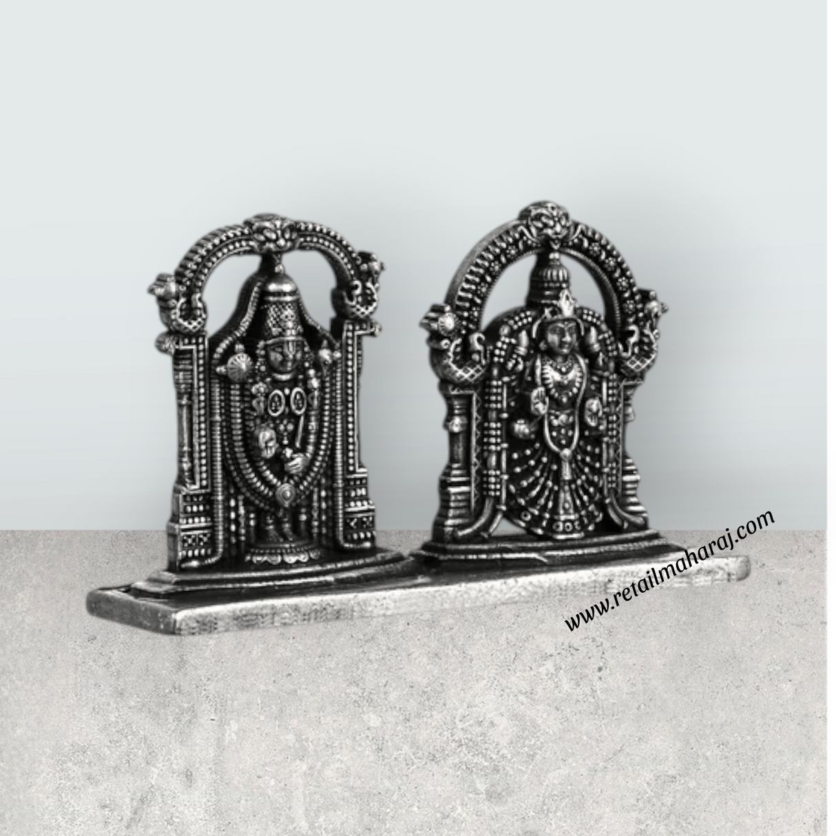 Perumal Thayar With Base - 1.75 X 2.5 Inches | Silver Balaji Thayar/ Antique Polish Thayar Perumal For Pooja - Retail Maharaj