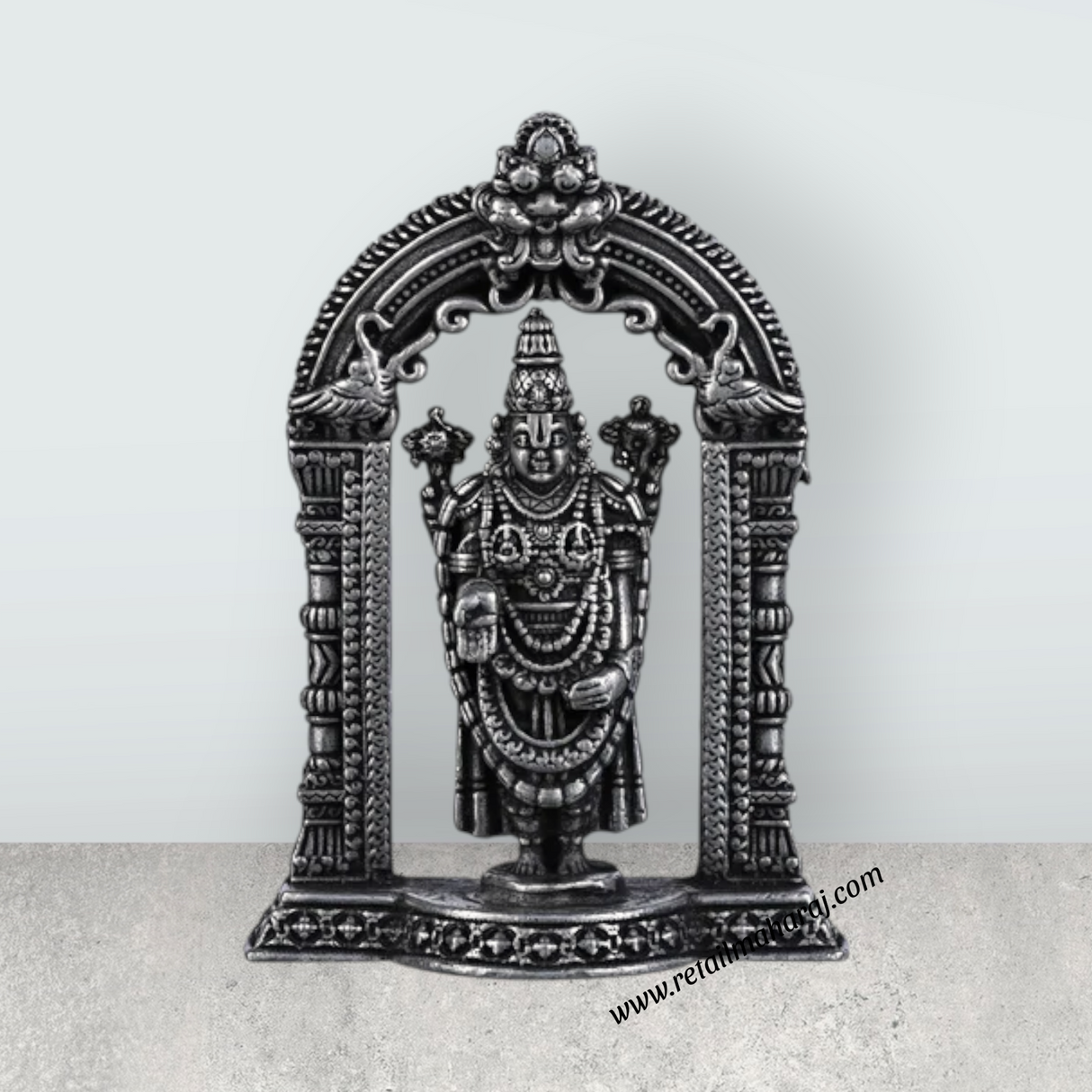 Silver Balaji Murti With Arch - 2.5 X 2.5 Inches | Standing Perumal Statue/ Antique Polish Balaji Idol For Pooja - Retail Maharaj