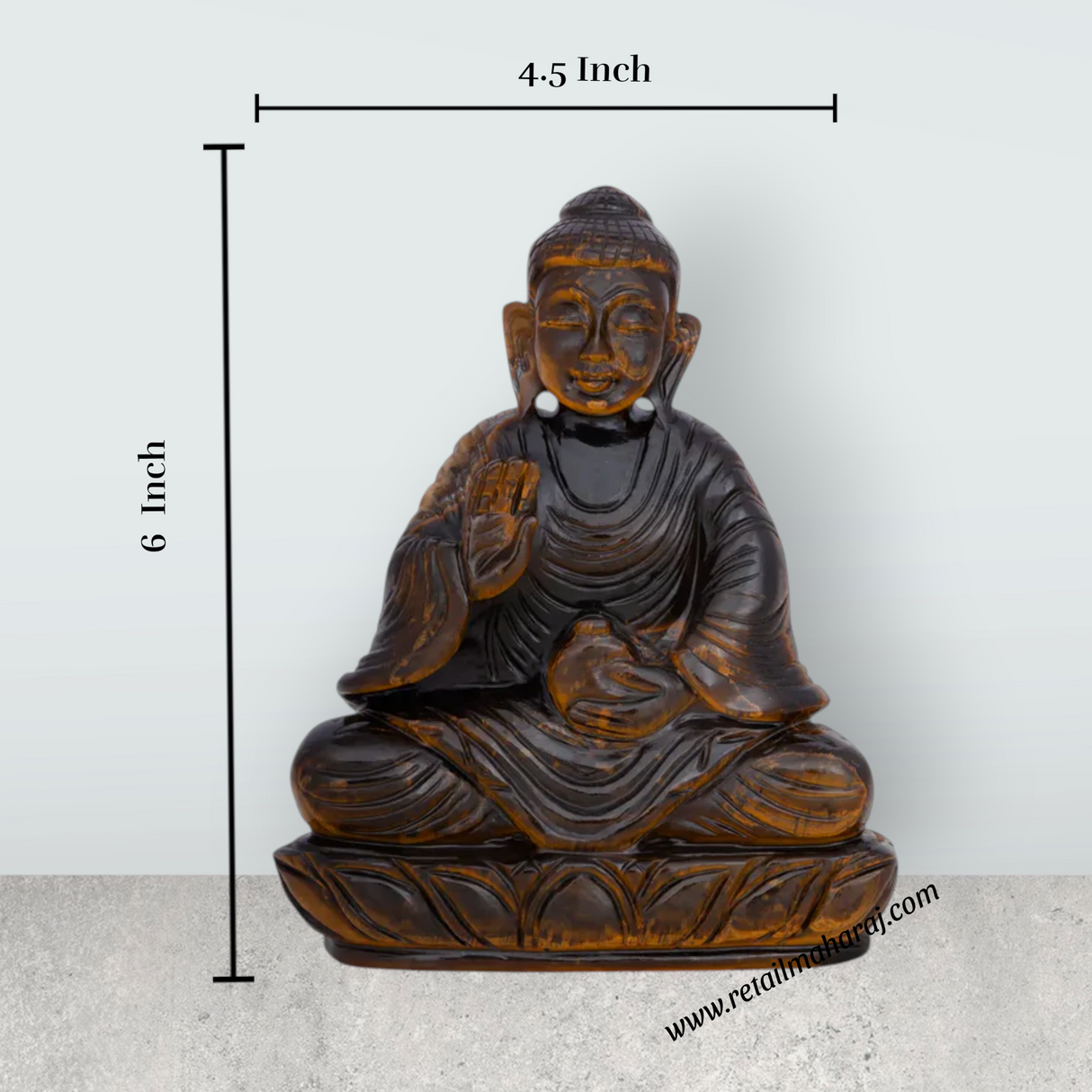 Buddha Statue Sitting on Flower Base - 6 x 4.5 Inches | Tiger Eye Semi-Precious Stone / Stone Buddha Murti / Buddha Idol for Home - Retail Maharaj
