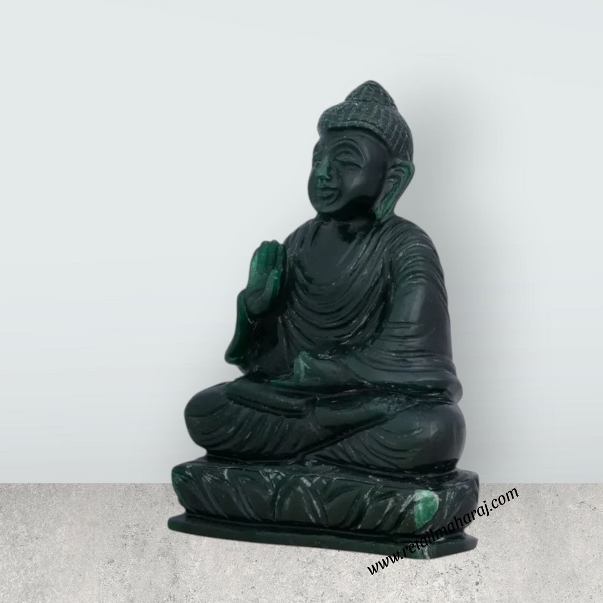 Buddha Sitting on Flower Base Statue - 5.5 x 4.5 Inches | Stone Buddha Murti / Buddha Statue for Home - Retail Maharaj
