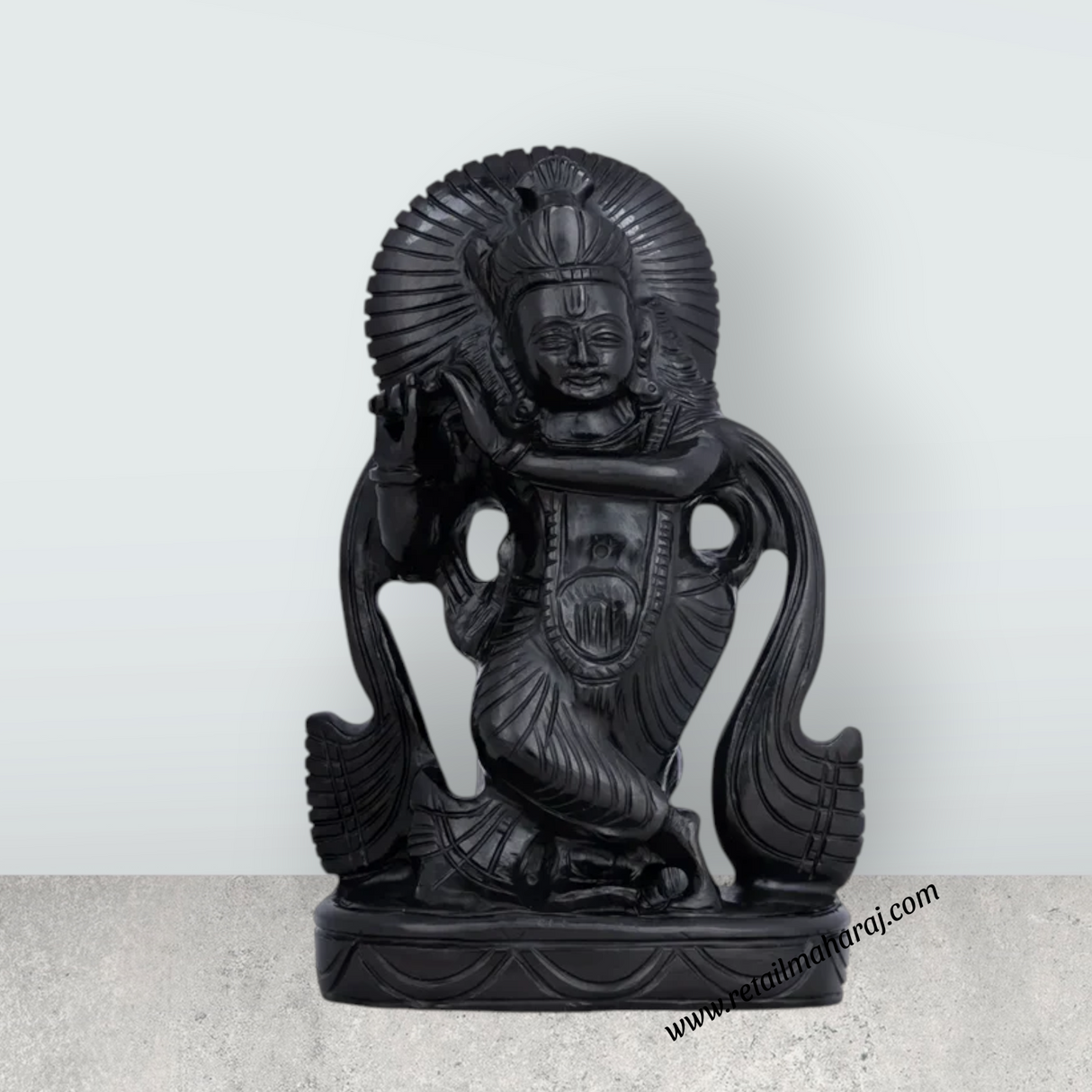 Krishna Standing on Base Murti - 7.5 x 5 Inches | Black Opal Statue/ Lord Krishna Idol/ Ganapathi Statue for Pooja - Retail Maharaj