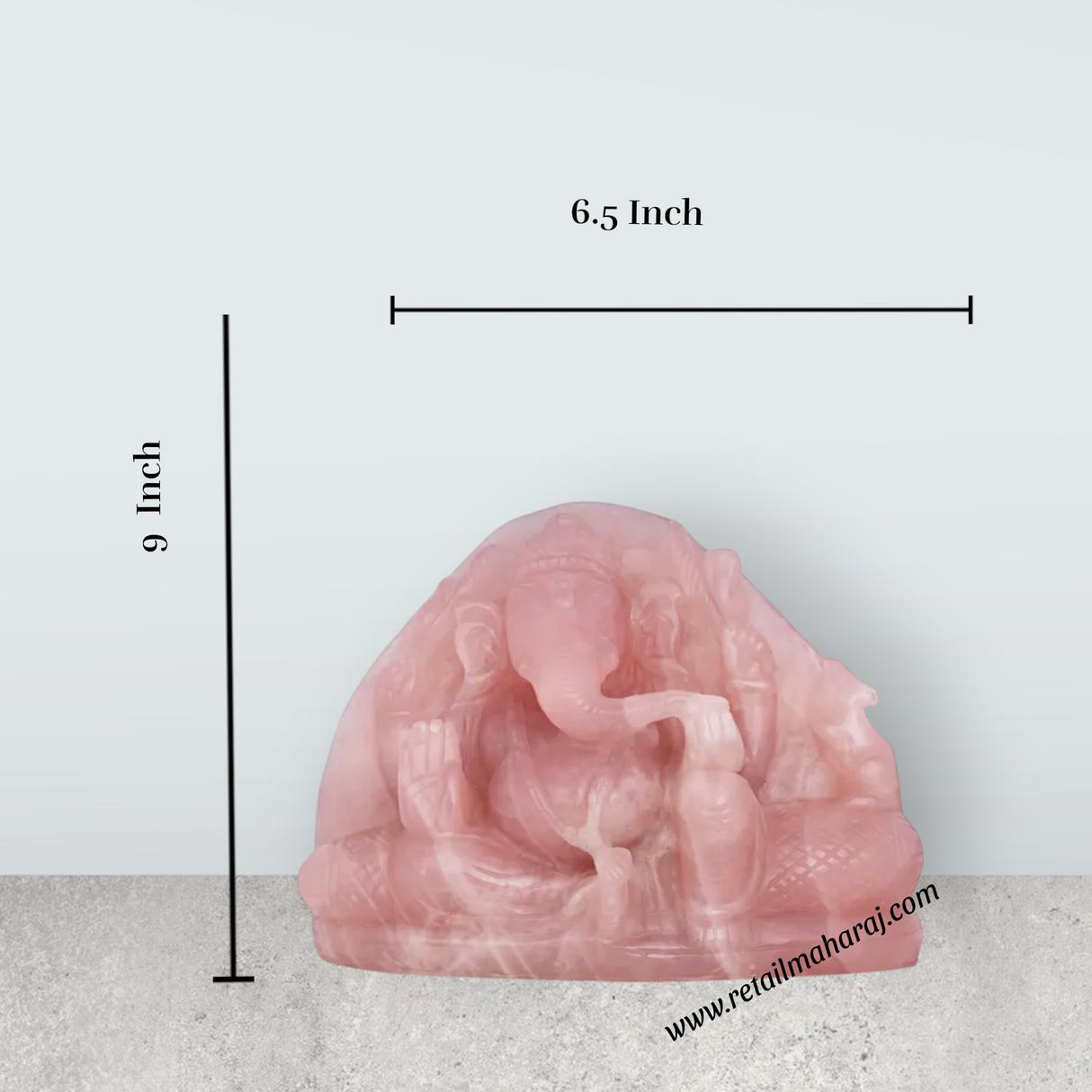 Ganesha Murti - 9 x 6.5 Inches | Rose Quartz Idol / Ganapathi Statue / Vinayaka Idol for Pooja - Retail Maharaj