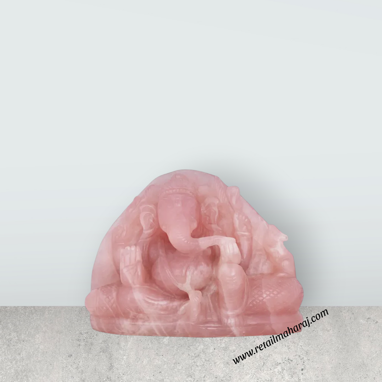 Ganesha Murti - 9 x 6.5 Inches | Rose Quartz Idol / Ganapathi Statue / Vinayaka Idol for Pooja - Retail Maharaj