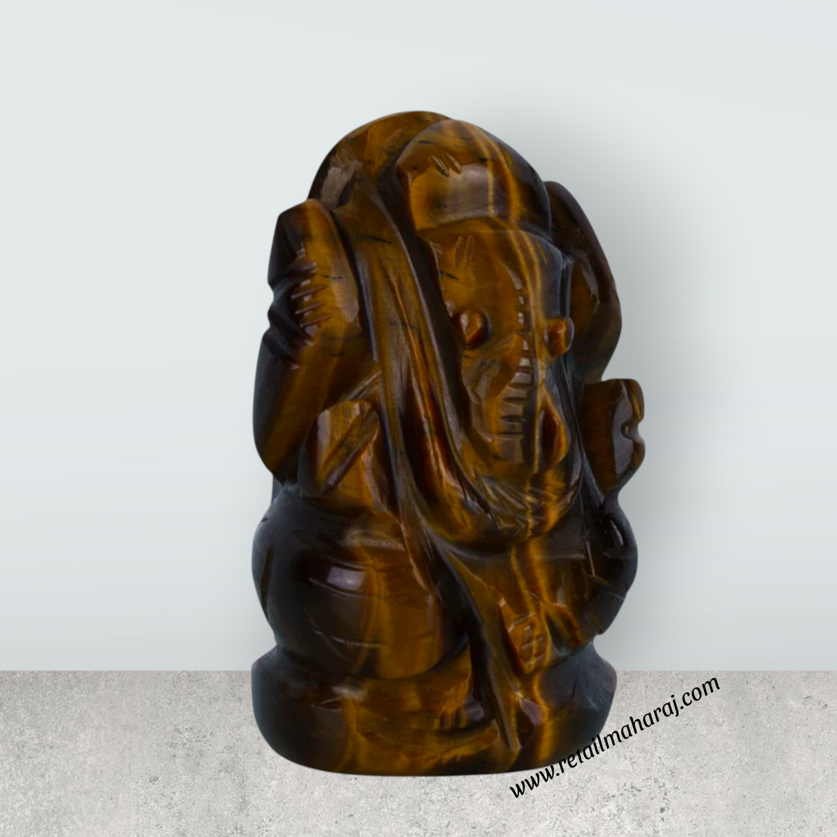 Tiger Eye Stone Ganesh Murti - 2 x 1.25 Inches | Tiger Stone Eye Ganpati Murti/ Ganpati Idol for Worship - Retail Maharaj