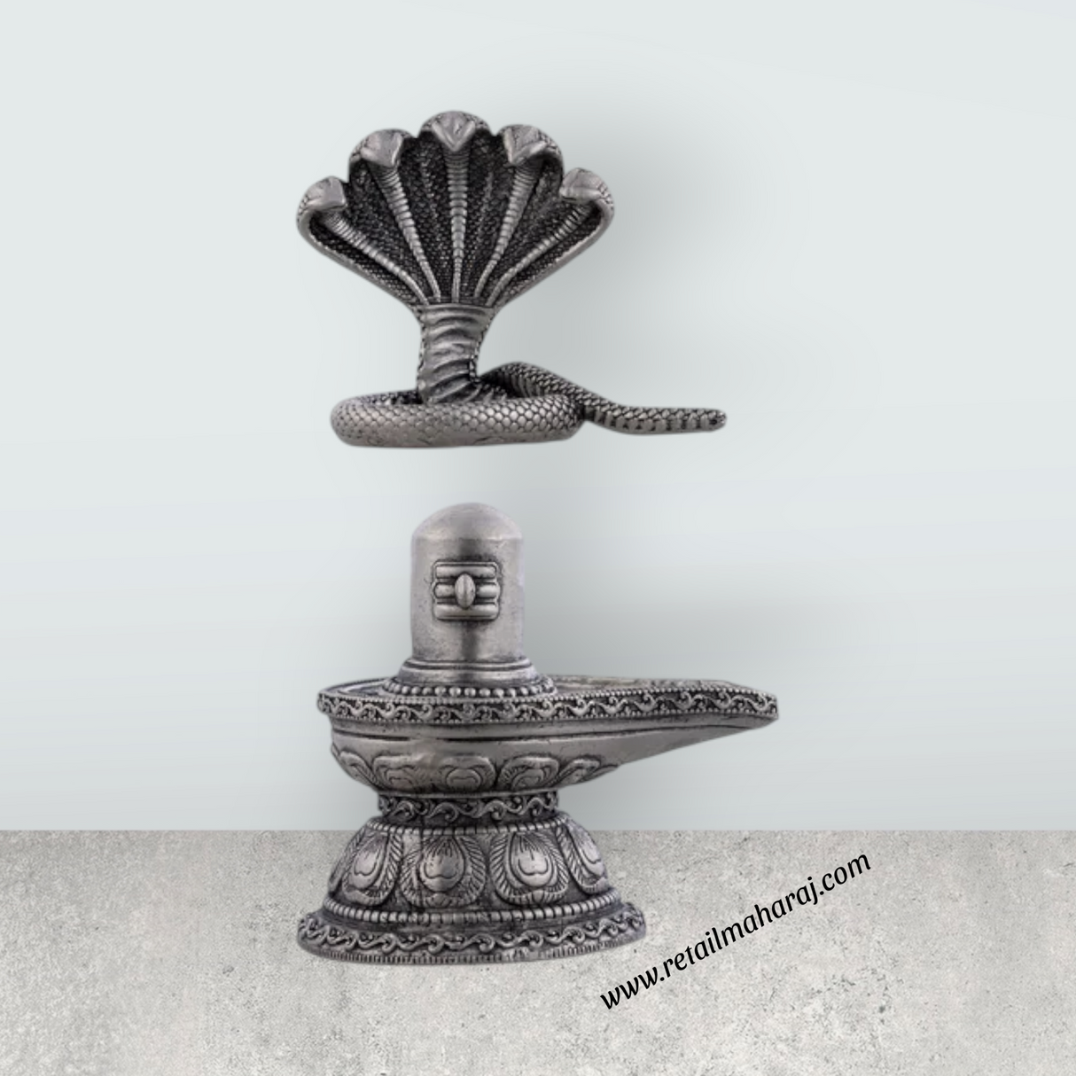 Shiv Ling Murti With Naagam - 2.5 X 2 Inches | Silver Idol/ Antique Polish Shiva Lingam Statue For Worship - Retail Maharaj
