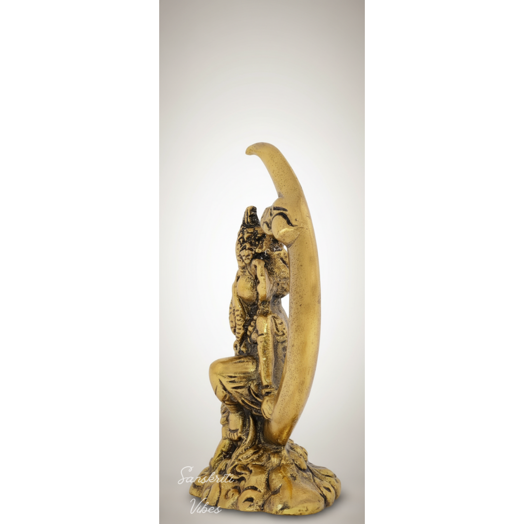 Lord Ganesha Statue Sitting on Moon Motif – Handcrafted Aluminium Ganpati Idol for Home Decor & Auspicious Gifting (Glossy Finish, Made in India)