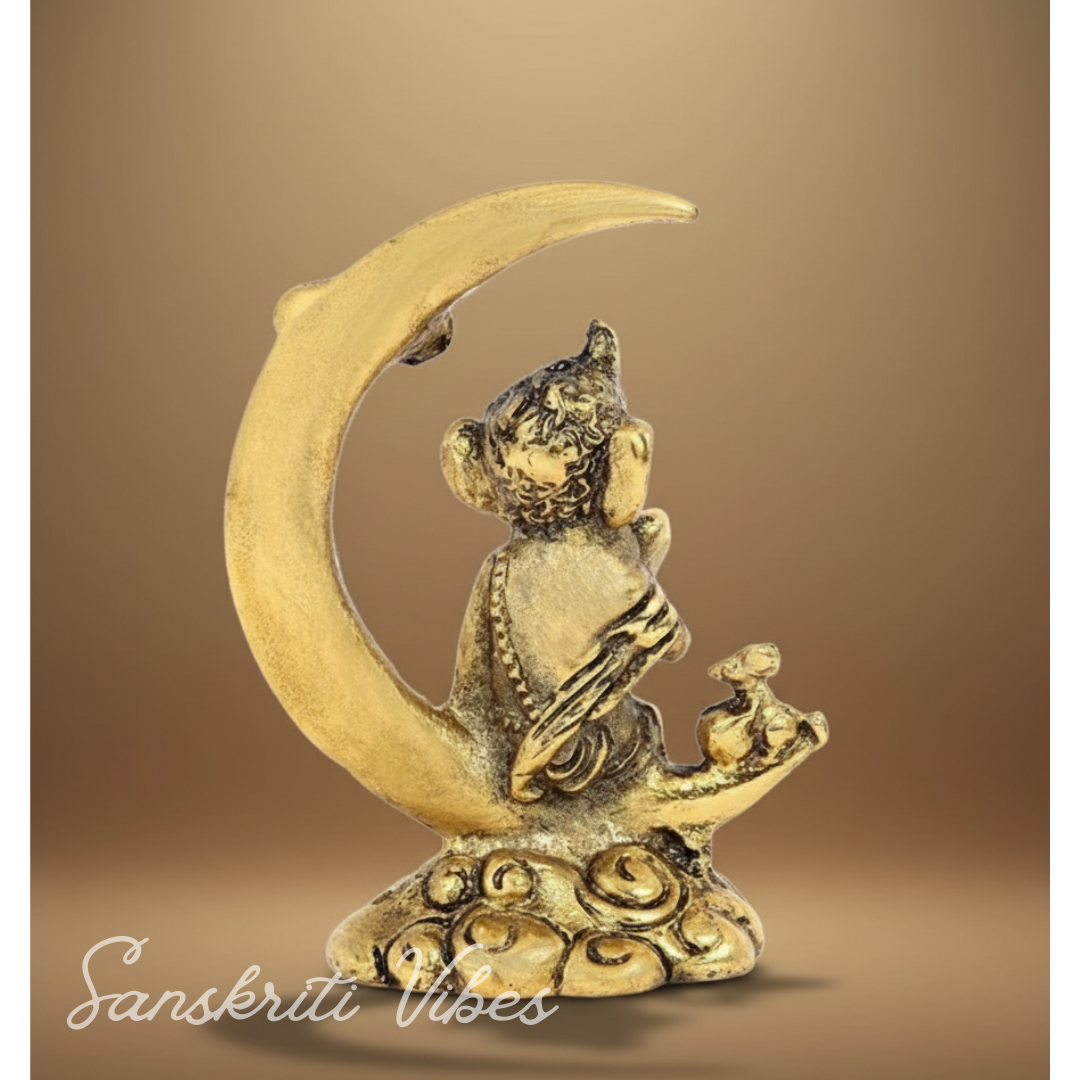 Lord Ganesha Statue Sitting on Moon Motif – Handcrafted Aluminium Ganpati Idol for Home Decor & Auspicious Gifting (Glossy Finish, Made in India)