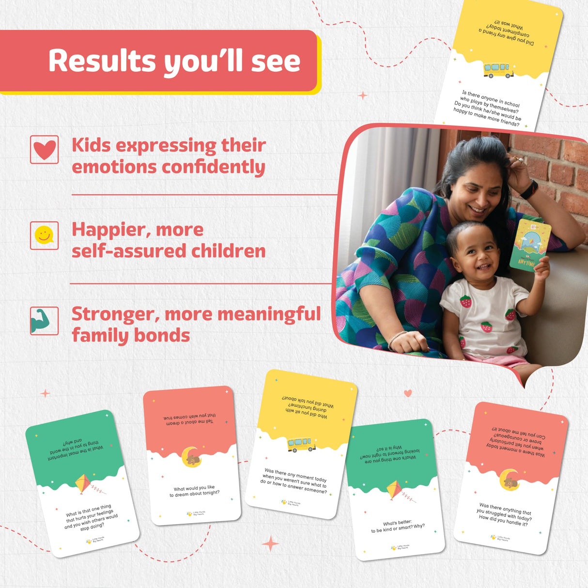 Little Hands Big Hearts - Heart to Heart Conversation Starter Cards (Ages 5 & Above) | Flash Cards for Kids, Family Bonding & Emotional Intelligence | Brain Games for Kids 9-12 - Retail Maharaj