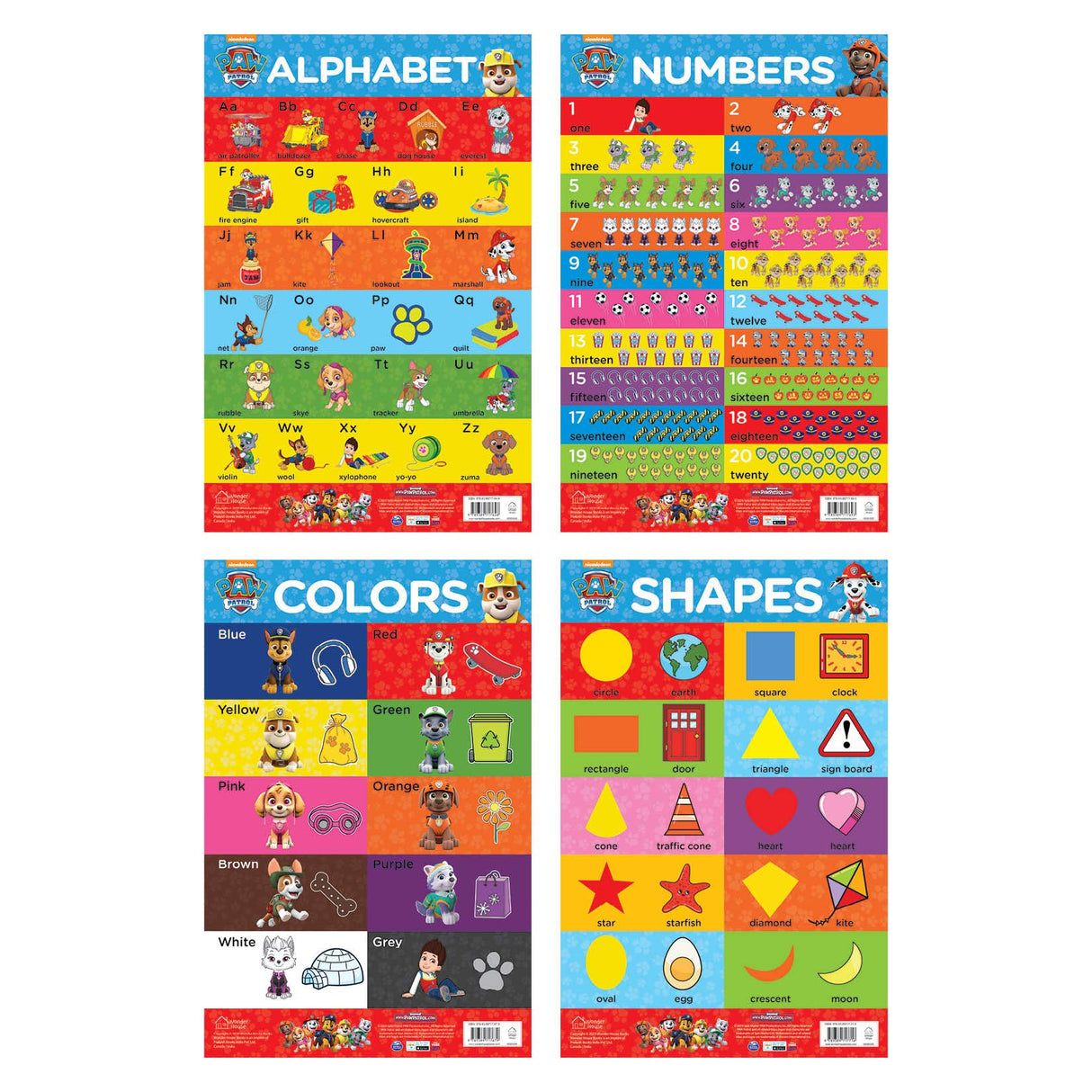 Paw Patrol - My First Early Learning Charts : Learn With Paw Pups (10 Charts - Alphabet, Animals, Birds, Colors, Fruits, Numbers, Opposites, Shapes, Transport, Vegetables) - Retail Maharaj