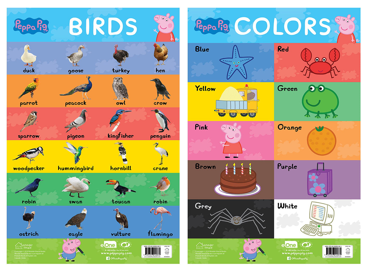 Peppa Pig - My First Early Learning Charts : Learning With Peppa (10 Charts - Alphabet, Animals, Birds, Colors, Fruits, Numbers, Opposites, Shapes, Transport, Vegetables) - Retail Maharaj