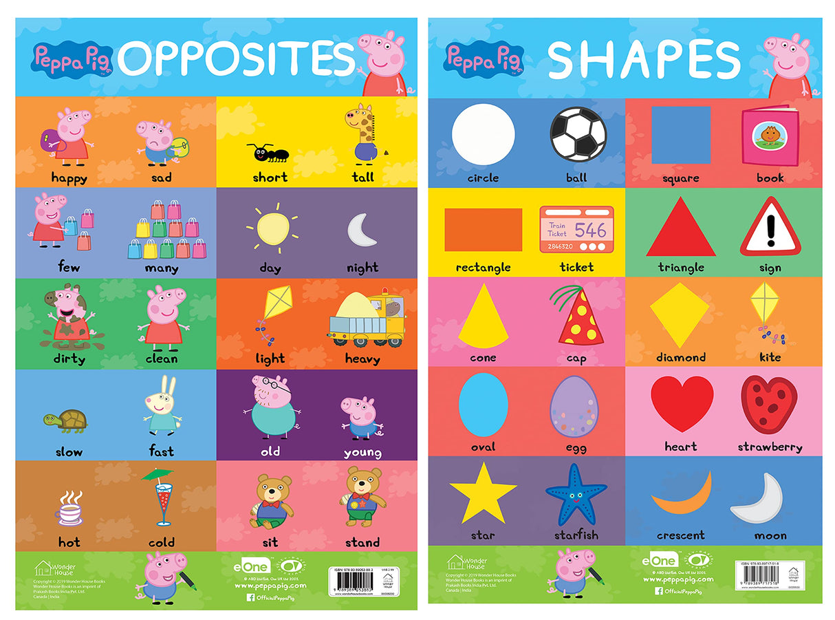 Peppa Pig - My First Early Learning Charts : Learning With Peppa (10 Charts - Alphabet, Animals, Birds, Colors, Fruits, Numbers, Opposites, Shapes, Transport, Vegetables) - Retail Maharaj