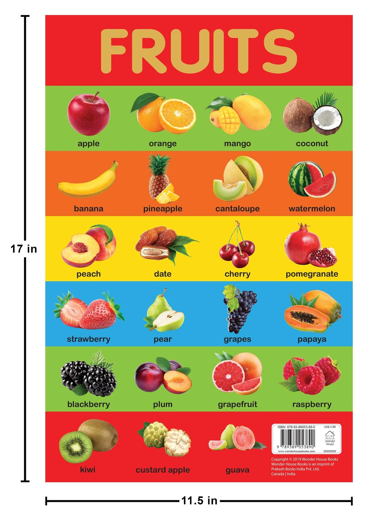 Fruits Chart - Early Learning Educational Chart For Kids: Perfect For Homeschooling, Kindergarten and Nursery Students (11.5 Inches X 17.5 Inches) - Retail Maharaj