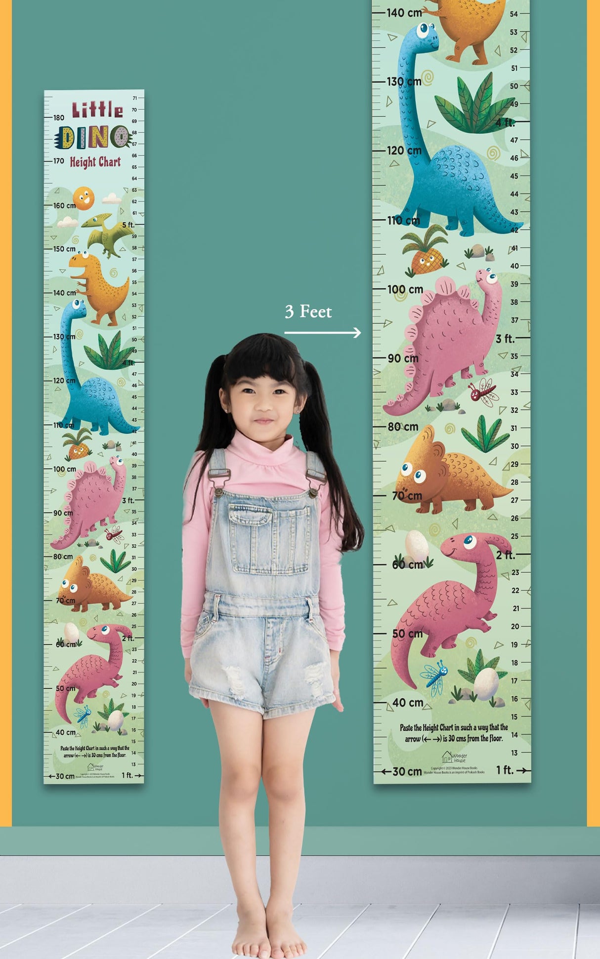 Little Dino Height Chart ( Kids' Height Chart | Height Measuring Scale Sticker | Height Chart Wall Sticker for Children | Nursery Decoration) - Retail Maharaj