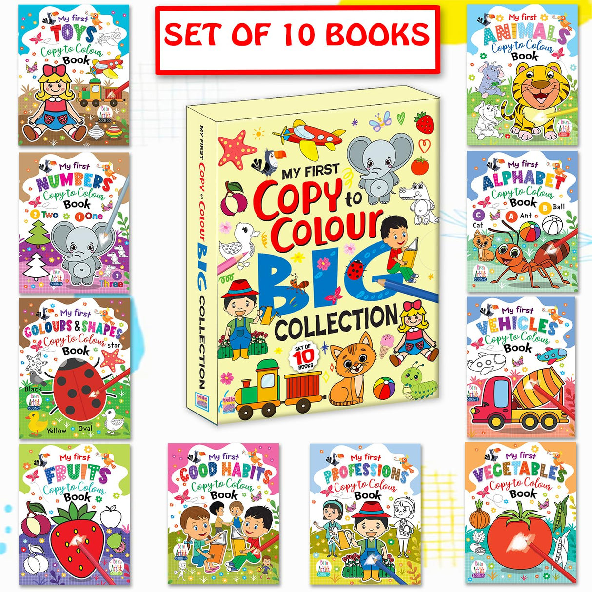 My First Early Learning Copy of Colouring Big 10 in 1 Collection Fun Activity Books for Kids, Children and Toddlers (Ages 2+ years) (Pack of 10) - Retail Maharaj