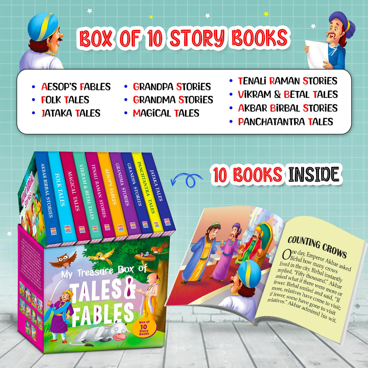 Treasure Box of Tales Fables β Boxset of 10 Board Books for Kids (Pack 1) | Includes : Early Learning Story Books Grandma , Grandpa , Panchatantra , ... , for Toddlers | Perfect Gift Set for Kids - Retail Maharaj