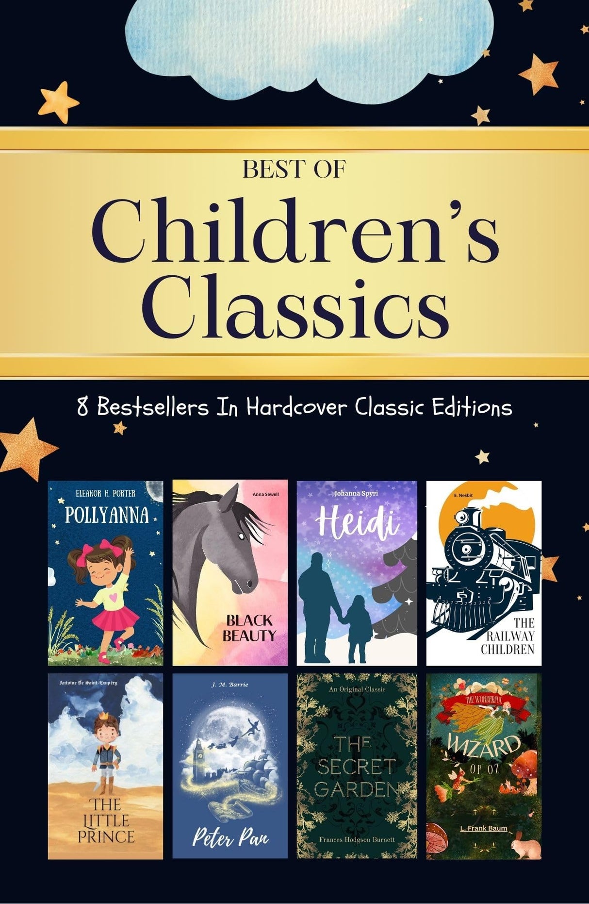 Best of Children's Classics (Set of 8 Books) - Gift Set for Kids - Peter Pan, Heidi, The Wonderful Wizard of OZ, The Railway Children, Black Beauty, Pollyanna, The Secret Garden, The Little Prince - Retail Maharaj
