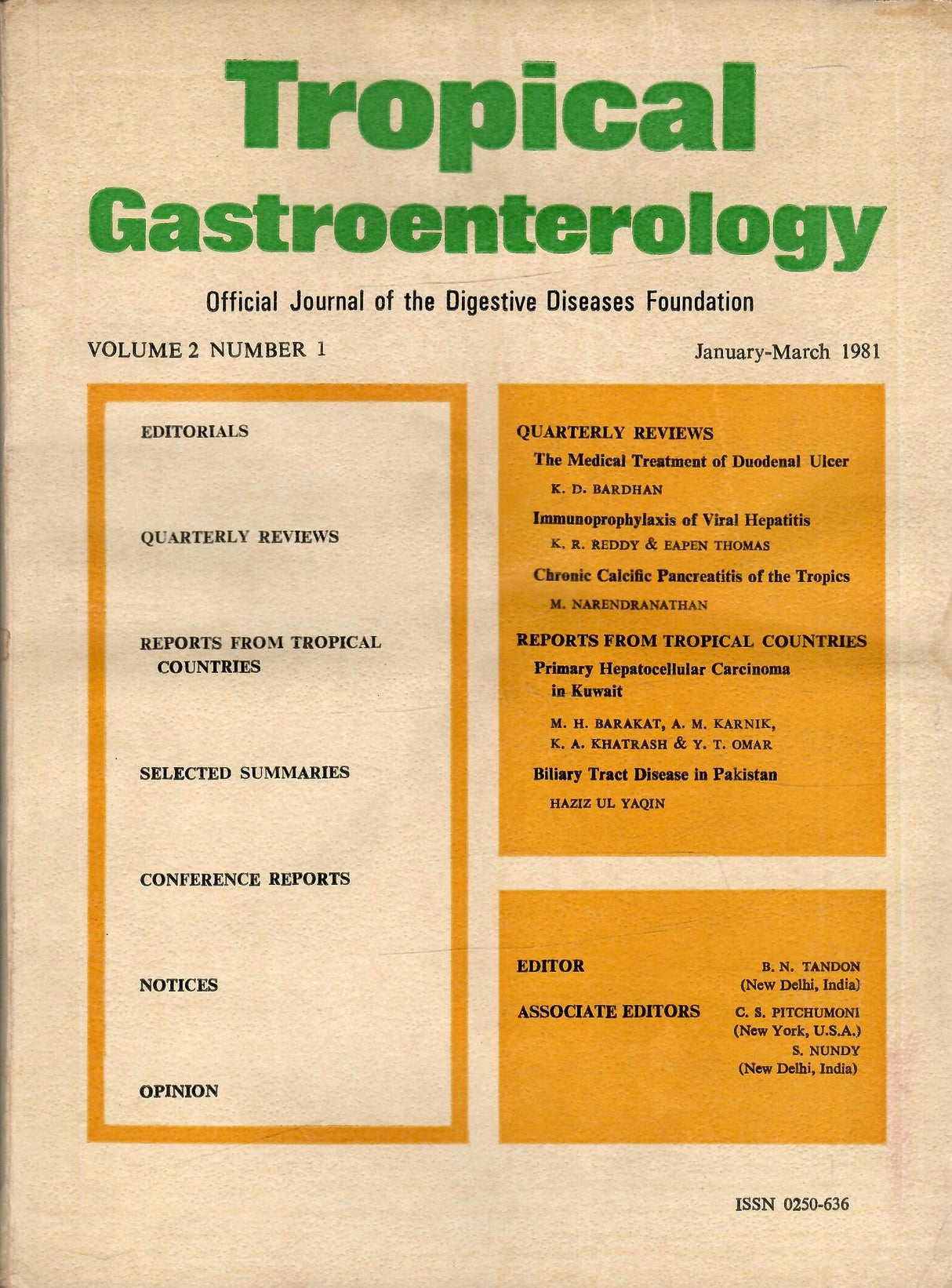 Tropical Gastroenterology - Official Journal Of The Digestive Diseases Foundation - Vol. 2, Nos. 1 to 4 ( Year 1981, Jan-March, Apr-June, Jul-Sept, Oct-Dec ) ( Set Of 4 Books )