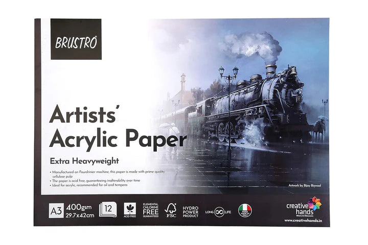 Brustro A3 Acrylic Painting Paper Pad 400 GSM 12 Sheets - Retail Maharaj