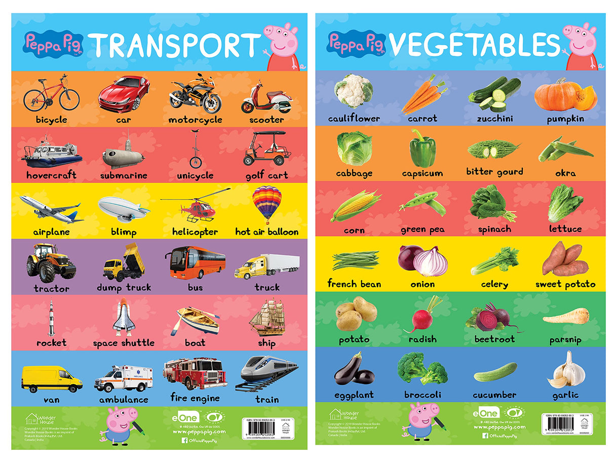Peppa Pig - My First Early Learning Charts : Learning With Peppa (10 Charts - Alphabet, Animals, Birds, Colors, Fruits, Numbers, Opposites, Shapes, Transport, Vegetables) - Retail Maharaj