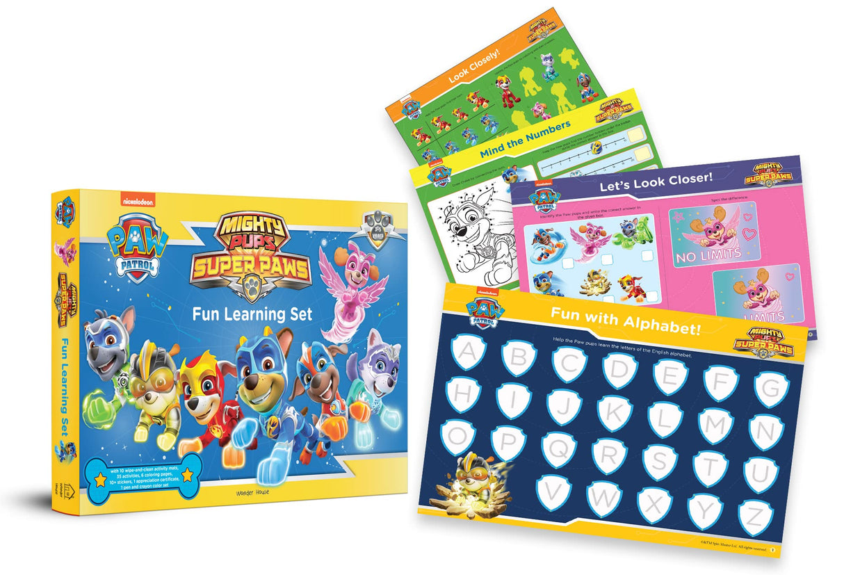 Nickelodeon Paw Patrol – Mighty Pups Super Paws: Fun Learning Set Includes Wipe & Clean Mats, Coloring Sheets, Stickers, Crayons, Certificate & Pen | Ages 3–6 | 4 Hours of Heroic Learning & Play - Retail Maharaj