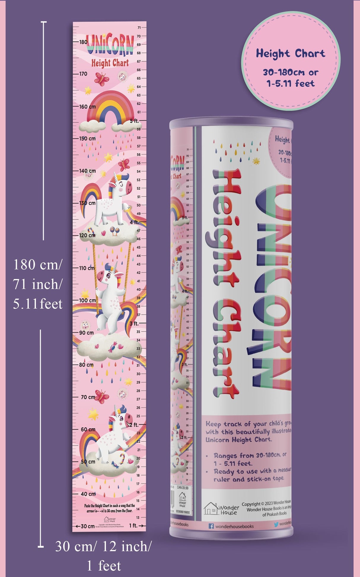 Unicorn Height Chart (Height Chart For Kids | Height Measuring Scale Sticker | Height Chart Wall Sticker for Children | Nursery Decoration) - Retail Maharaj