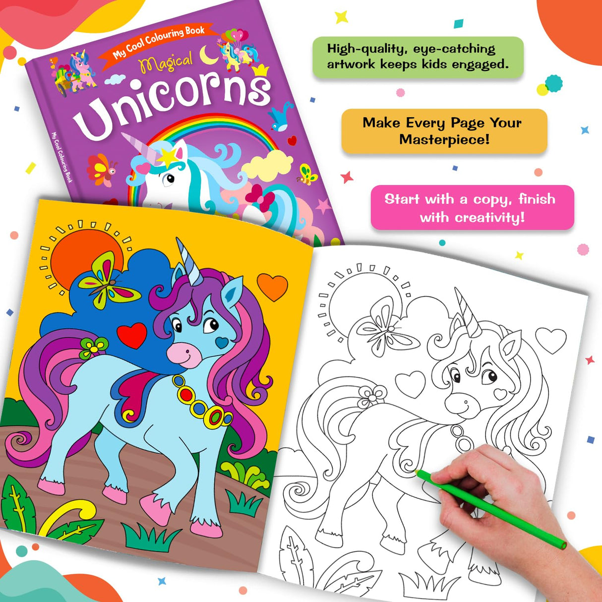 Hello Friend Books My Cool Colouring Book of Magical Unicorns: Jumbo Copy Colouring - Practice Drawing, Painting and Colouring with Reference for Kids - Retail Maharaj