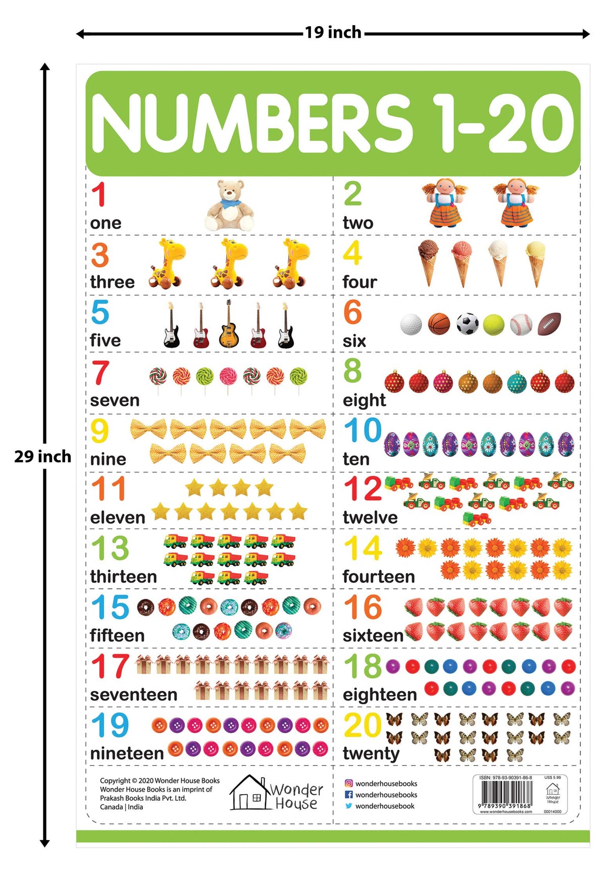 Numbers 1-20 - My First Early Learning Wall Chart: For Preschool, Kindergarten, Nursery And Homeschooling (19 Inches X 29 Inches) - Retail Maharaj