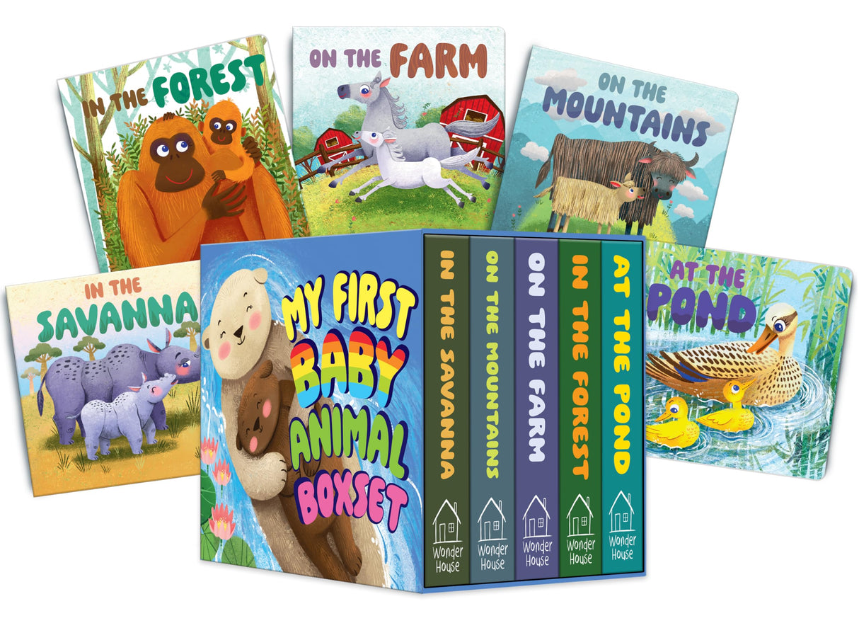 My First Baby Animal – Boxed Set of 5 Board Books: On the Pond, In the Forest, On the Farm, On the Mountains & In the Savanna | Illustrated Early ... Board Books for Ages 0–3 Years: Mini Box Set - Retail Maharaj