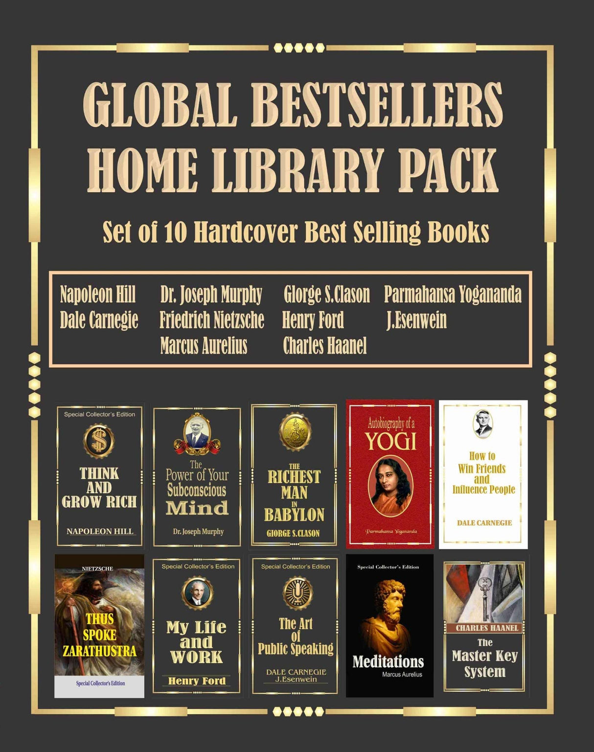 Global Bestsellers Home Library Pack: Set of 10 Hardcover Bestselling Books By Napoleon Hill, Joseph Murphy, Dale Carnegie, Marcus Aurelius, Parmahansa Yogananda, Friedrich Nietzsche, Clason, Haanel - Retail Maharaj