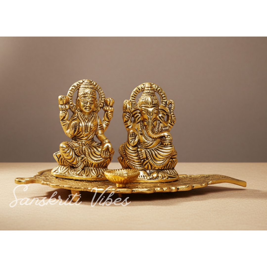 Laxmi Ganesha Metal Statue Decorative Showpiece – Glossy Finish Auspicious Home Temple & Festive Décor Idol