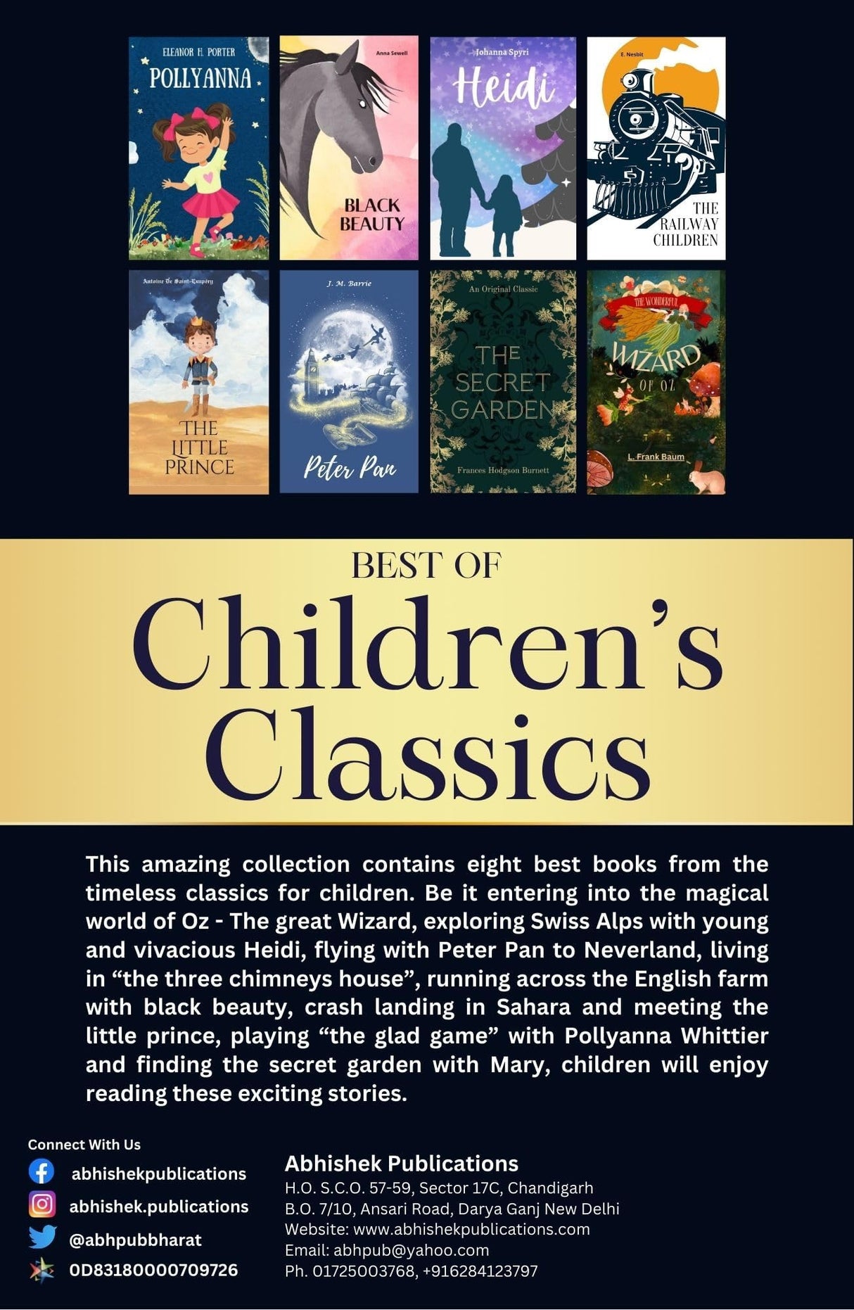 Best of Children's Classics (Set of 8 Books) - Gift Set for Kids - Peter Pan, Heidi, The Wonderful Wizard of OZ, The Railway Children, Black Beauty, Pollyanna, The Secret Garden, The Little Prince - Retail Maharaj