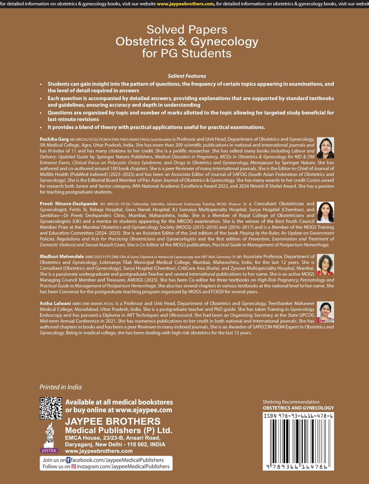 SOLVED PAPERS OBSTETRICS & GYNECOLOGY FOR PG STUDENTS - Retail Maharaj