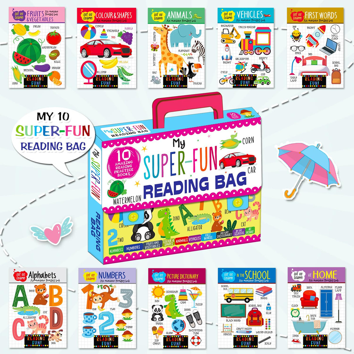 Hello Friend Books My Super Fun Reading Bag: Set of 10 Amazing Reading Practice Books - Perfect for Kids, Travel and Gifting / Return Gifts - Retail Maharaj