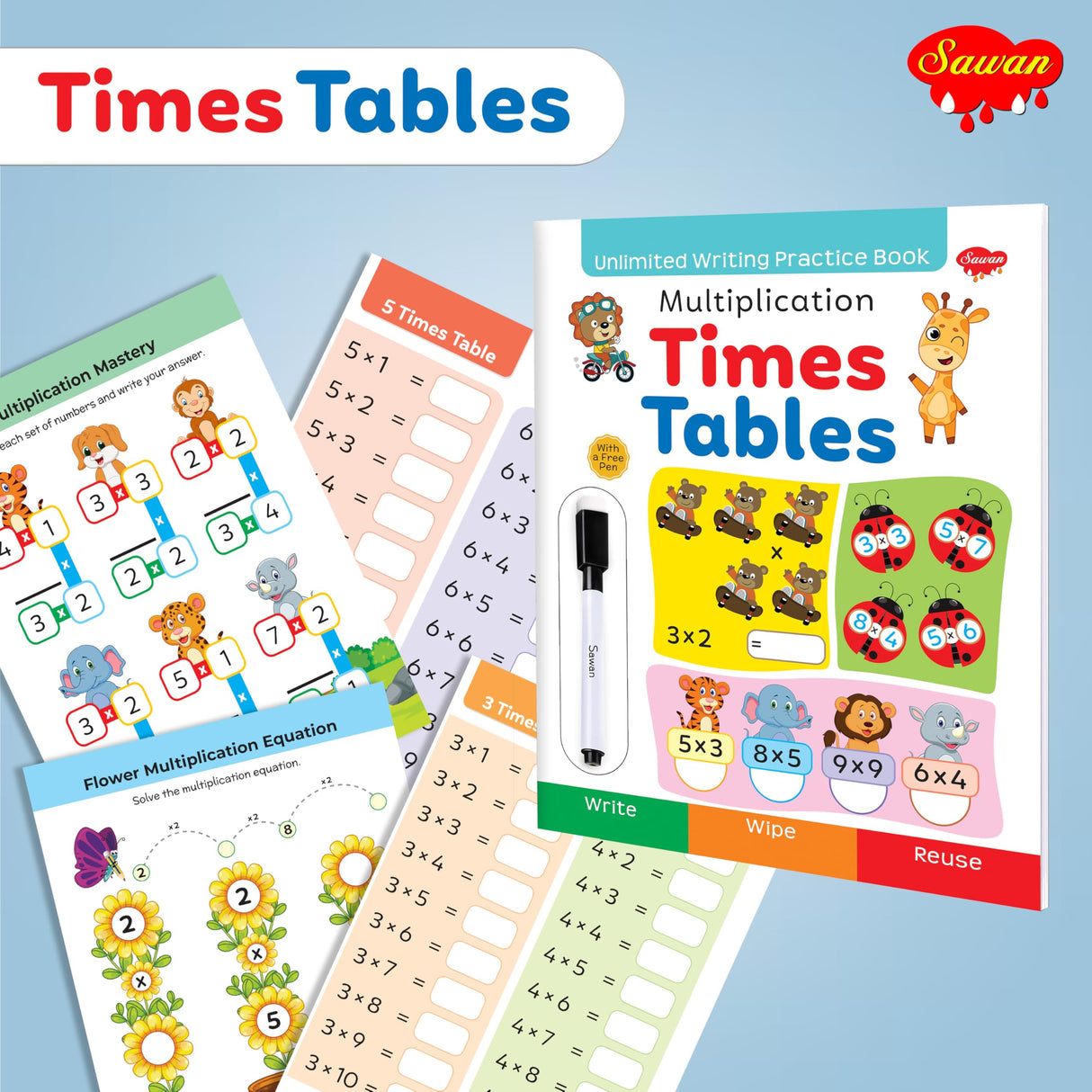 Multiplication Times Tables book : Unlimited Writing Practice book - Educational book for kids, Children learning Maths book with Write wipe Pen - Retail Maharaj