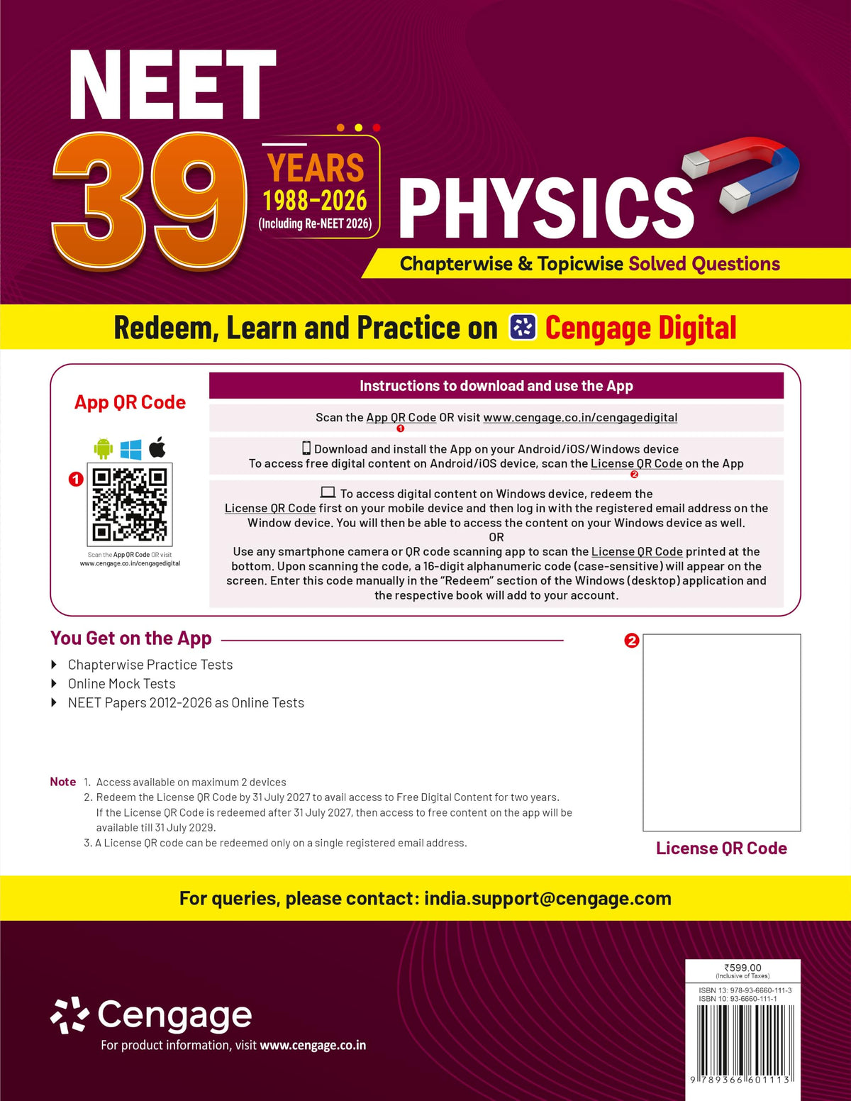 Cengage NEET 39 Years (1988-2026) Physics Chapterwise & Topicwise Solved Questions