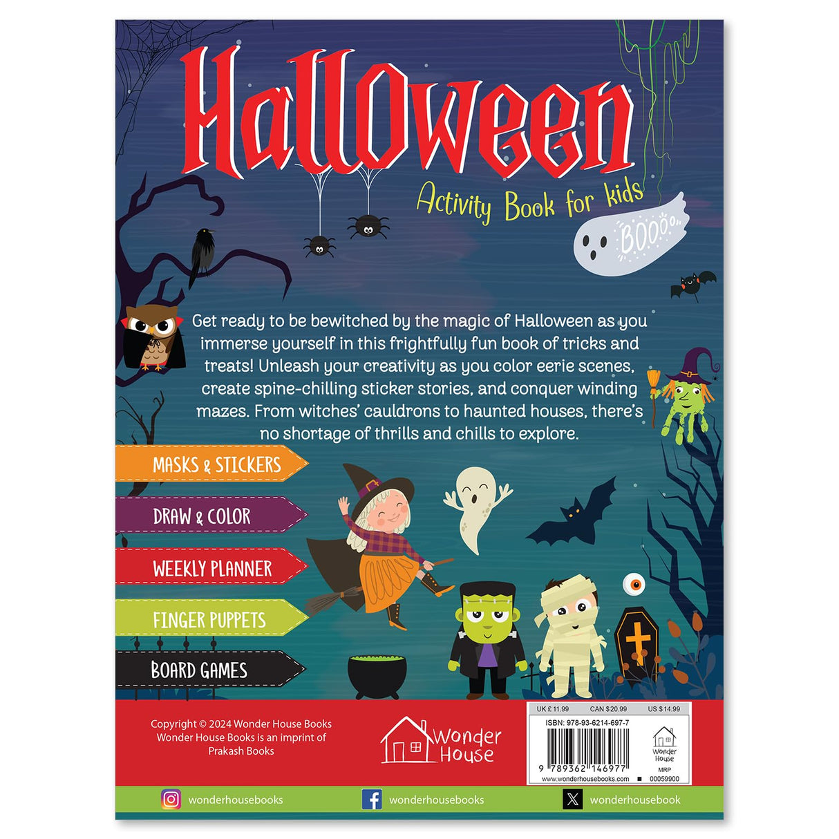 Halloween Activity Book for Kids Spooky Puzzles, Coloring & Games | Ages 4–8 | 2+ Hours of Festive Fun with Mazes, Stickers & More - Retail Maharaj