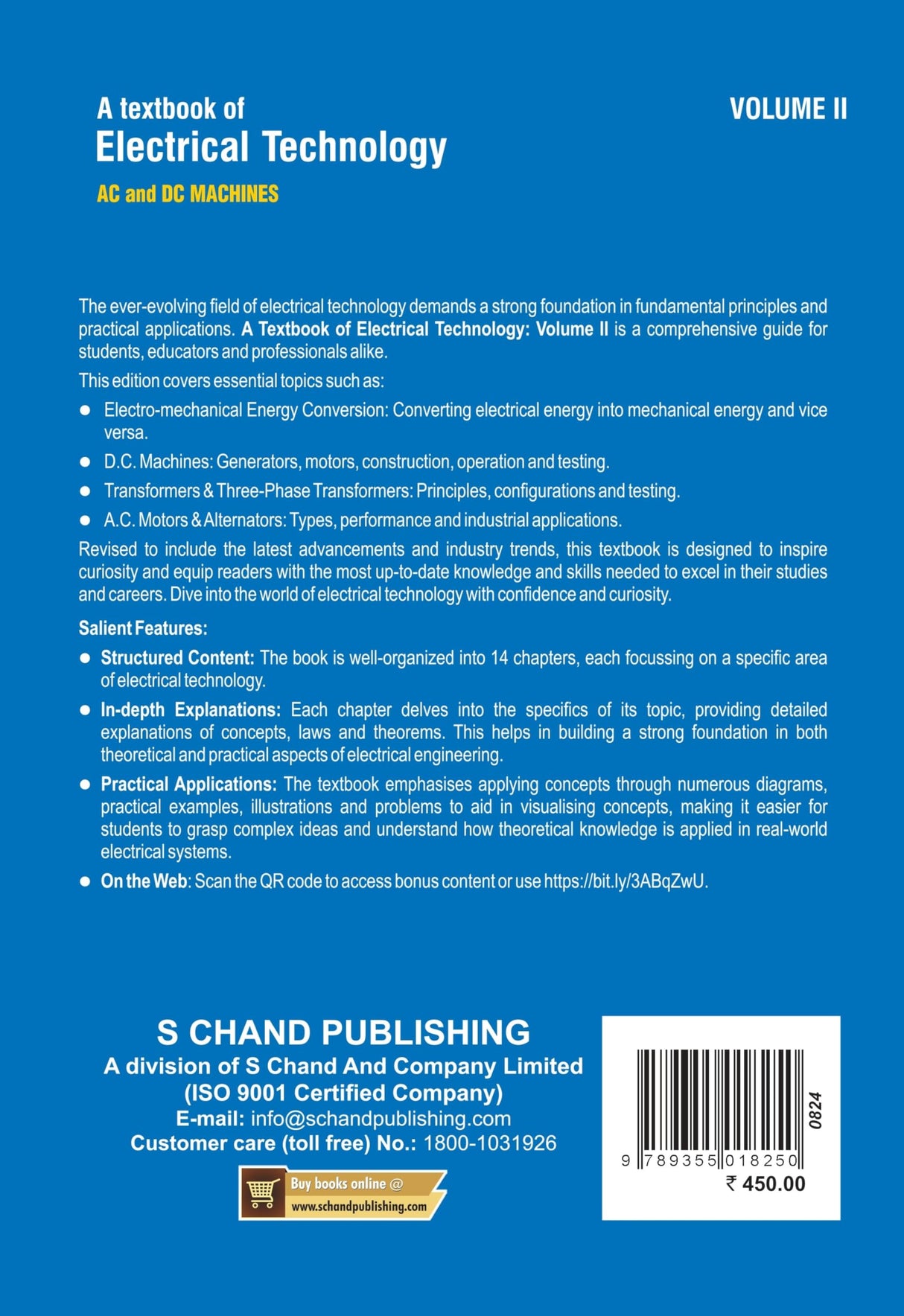 A Textbook of Electrical Technology Volume 2 : AC and DC Machines (In S.I. Units) - 24th Edition - Retail Maharaj