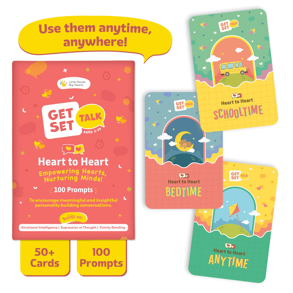Little Hands Big Hearts - Heart to Heart Conversation Starter Cards (Ages 5 & Above) | Flash Cards for Kids, Family Bonding & Emotional Intelligence | Brain Games for Kids 9-12 - Retail Maharaj