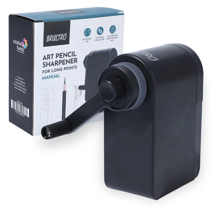 Brustro Manual Art Pencil Sharpener with Long Points – Helical Blade for Charcoal, Graphite, and Pastel Pencils - Retail Maharaj