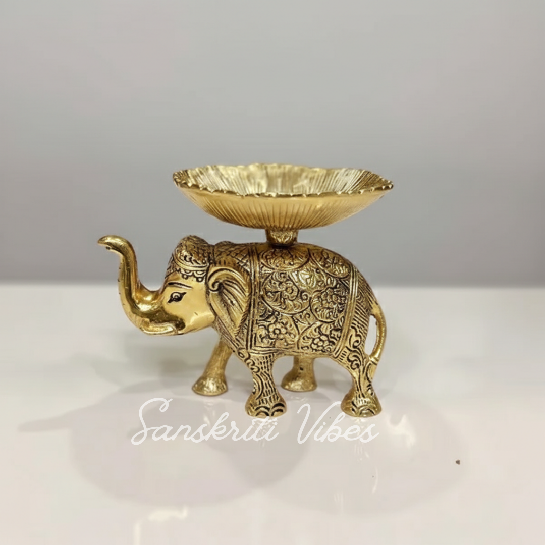 Metal Elephant Dry Fruit Bowl Showpiece Gold Polish Decorative Bowl for Home and Office Table, Elephant Showpiece Bowl for Gift - Retail Maharaj