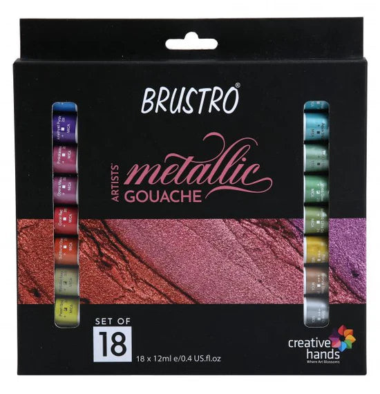 Brustro Artists Metallic Gouache Colour Paint Set 18 Tubes 12ml Each - Retail Maharaj
