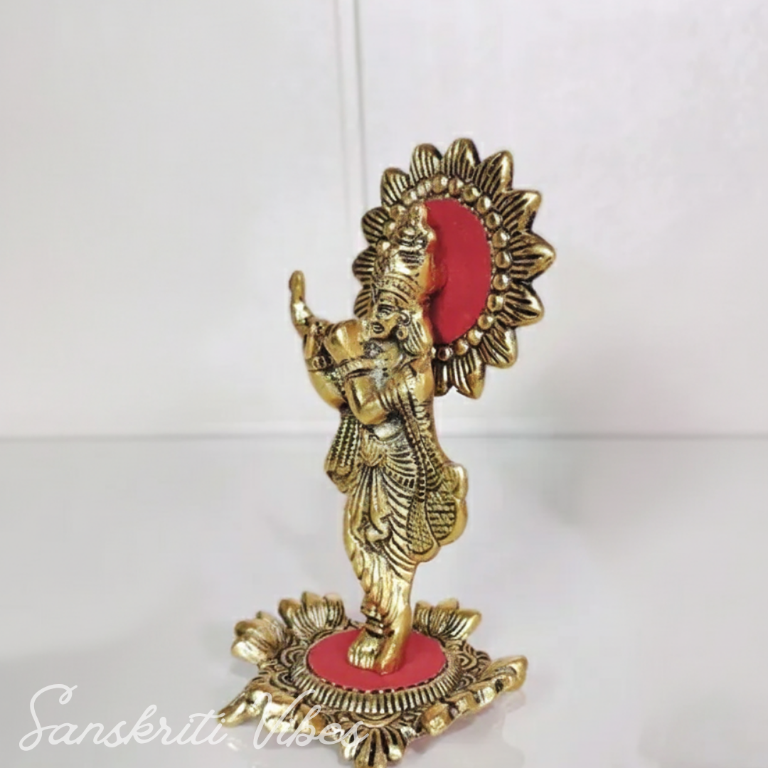 Metal Krishna Standing Playing Flute Gold Finish Statue for Pooja Room Home Decor Aluminium Decorative Showpiece - Retail Maharaj