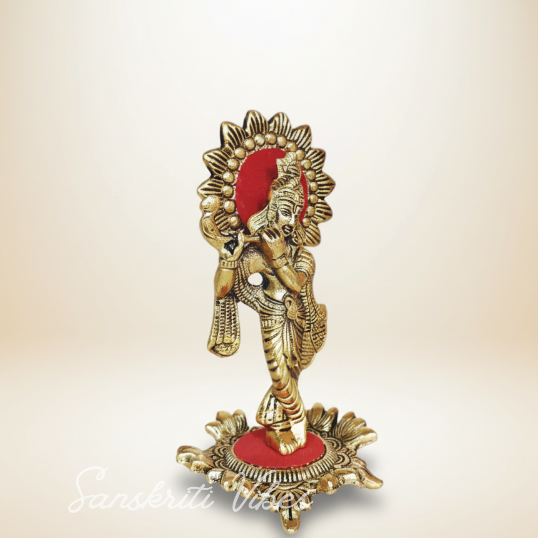 Metal Krishna Standing Playing Flute Gold Finish Statue for Pooja Room Home Decor Aluminium Decorative Showpiece - Retail Maharaj
