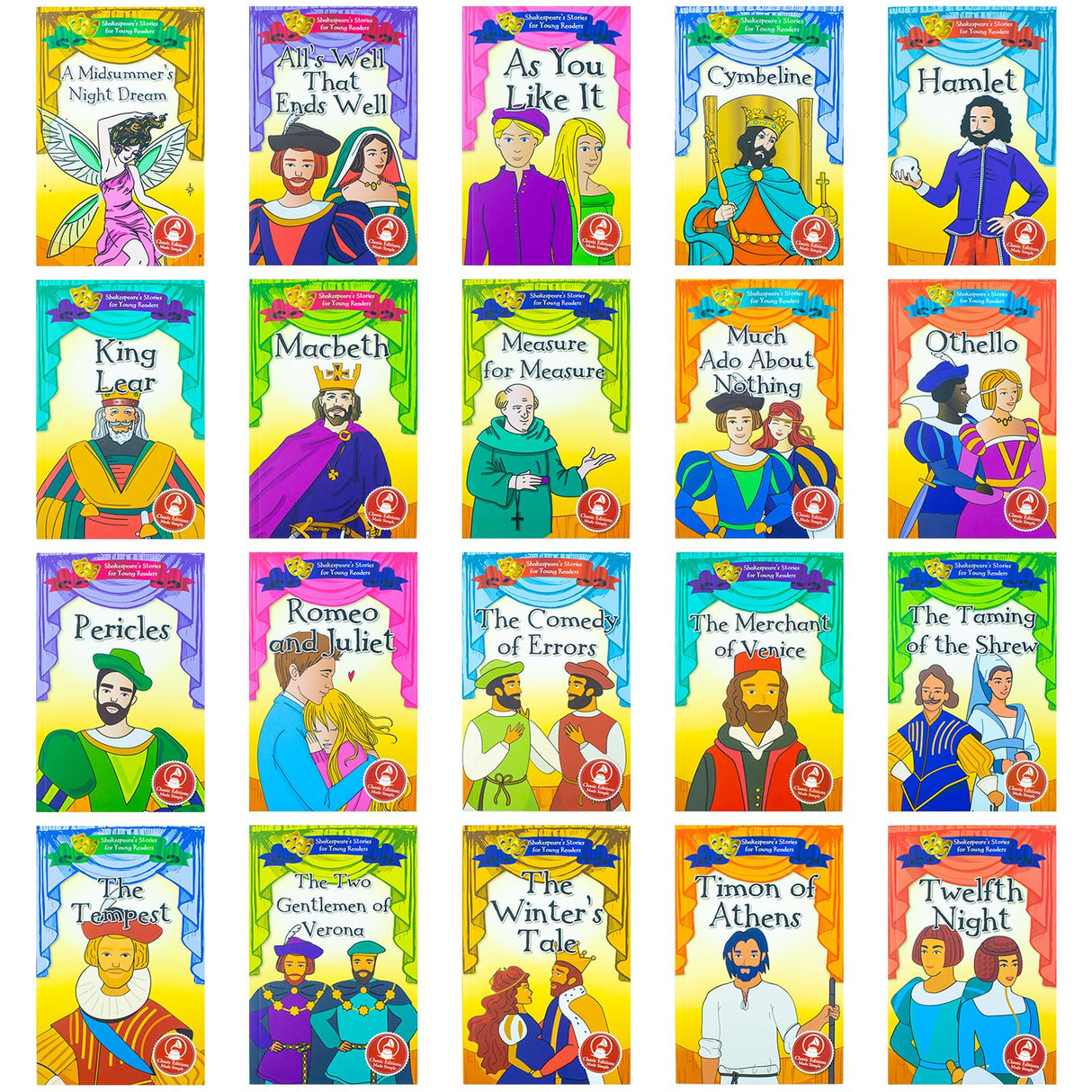 Shakespeare's Stories for Young Readers 20 Books Set: Macbeth, A Midsummer's Night Dream, Hamlet, Romeo and Juliet, Othello, As You Like It, All's Well That Ends Well, King Lear - Retail Maharaj