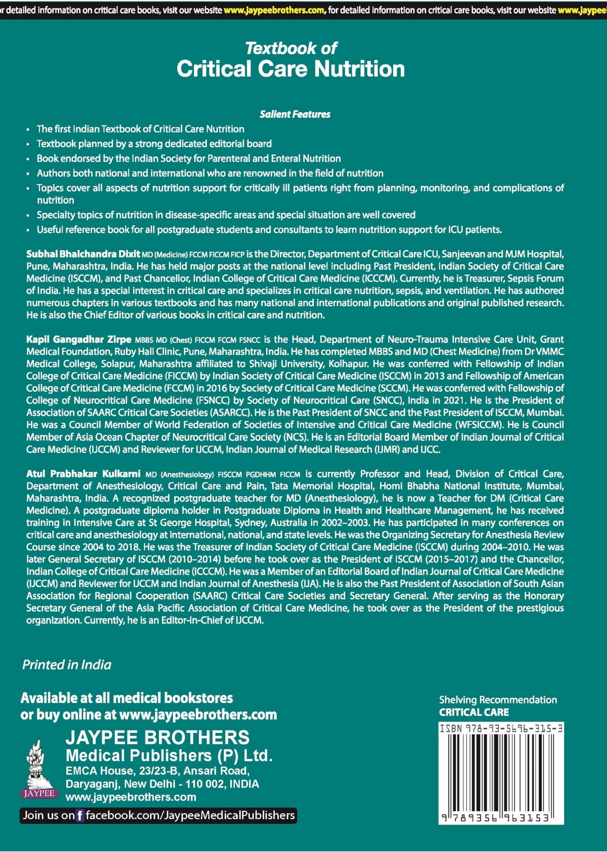 TEXTBOOK OF CRITICAL CARE NUTRITION (ISPEN) - Retail Maharaj