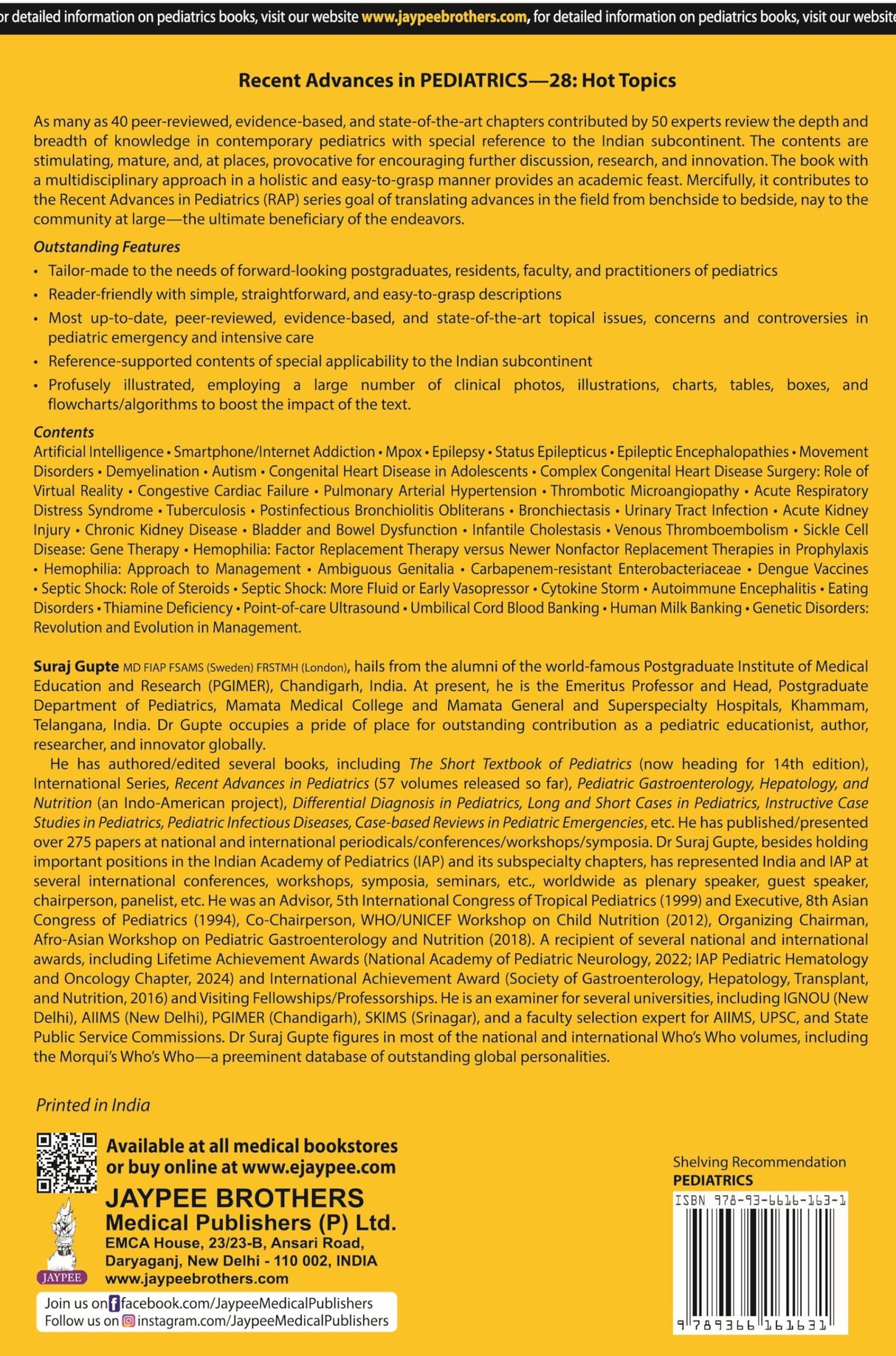 RECENT ADVANCES IN PEDIATRICS HOT TOPICS (VOLUME 28) - Retail Maharaj