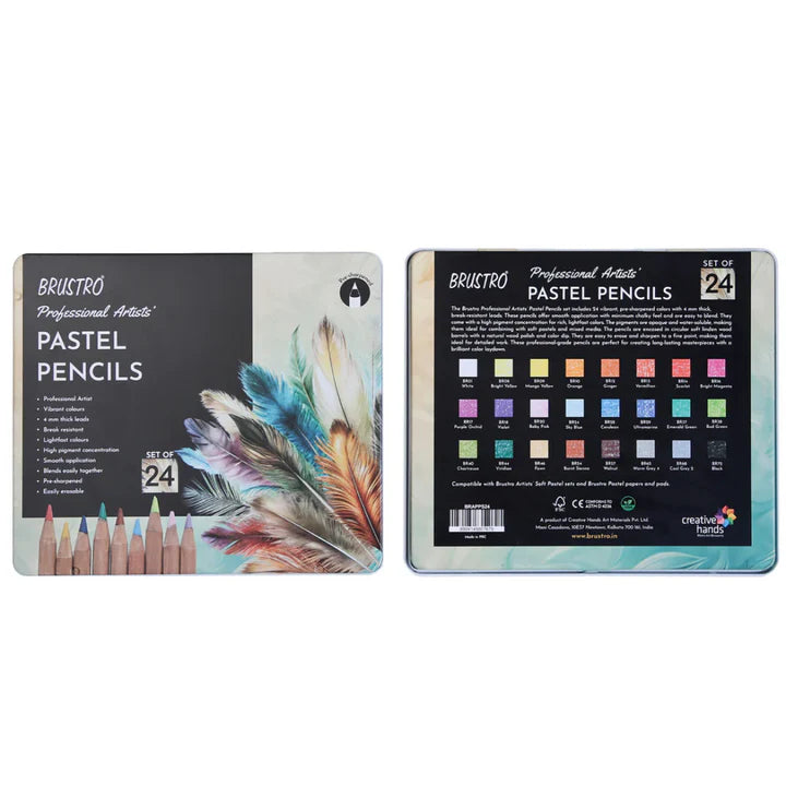 BRUSTRO Artists Pastel Pencils Set of 24 Shades with 4mm Lead for Drawing and Shading - Retail Maharaj