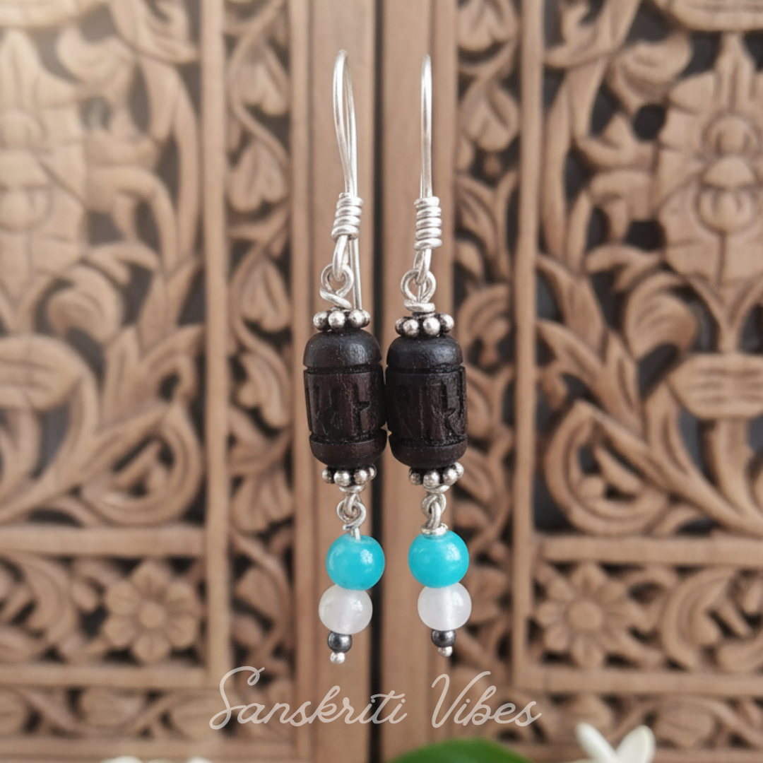 Handmade Beautifully Designed Radha Carved Tulsi Earrings – Divine Spiritual Jewelry - Retail Maharaj