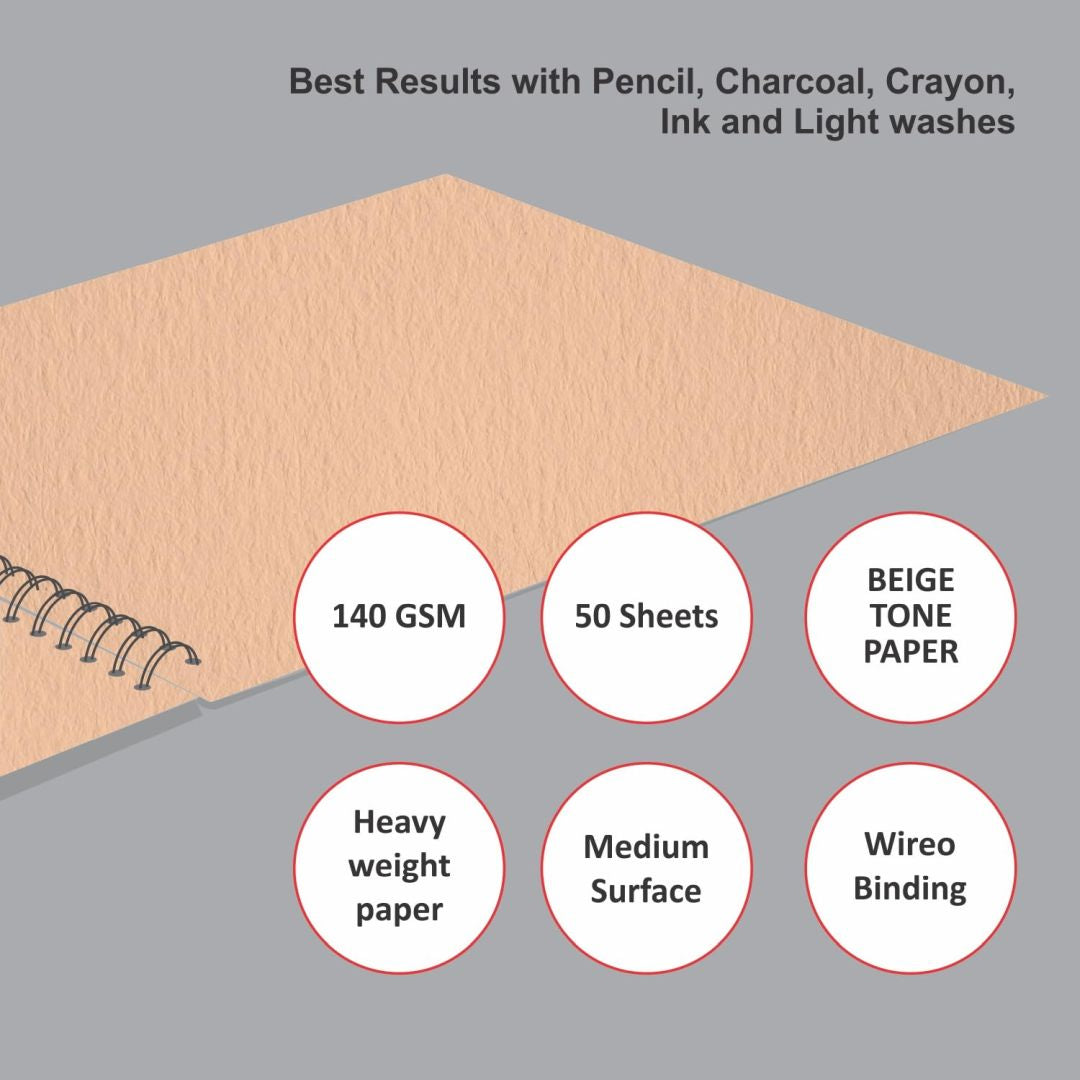 Anupam Sepia Beige Toned Sketchbook Wiro Bound 140GSM - Retail Maharaj
