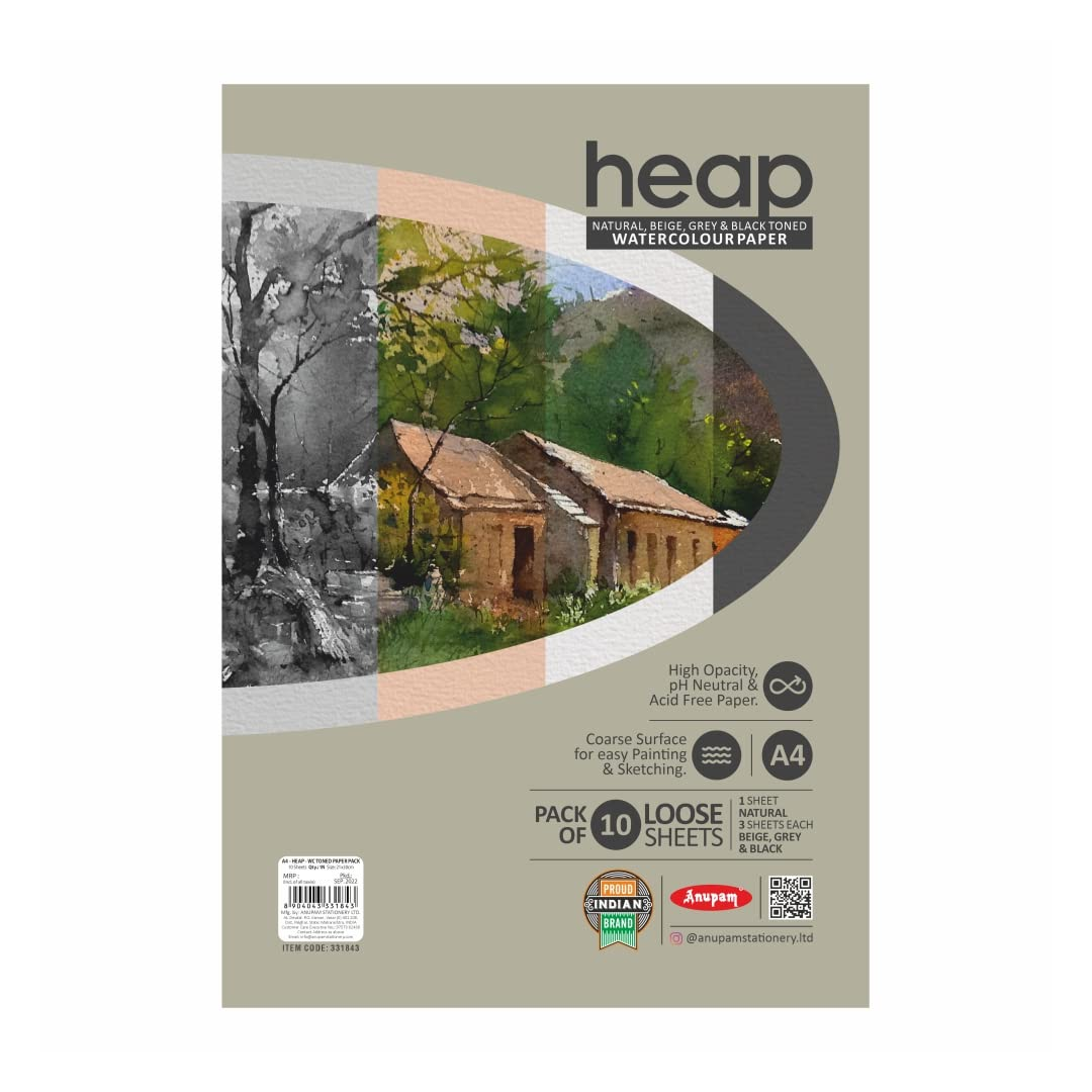 Anupam Heap Natural Toned Watercolour Paper A4 Multi Colour Pack - Retail Maharaj
